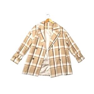NWT MAISON STELLA & SUZIE Berlioze Plaid Coat Jacket Sz 36 Tan Cream Beige